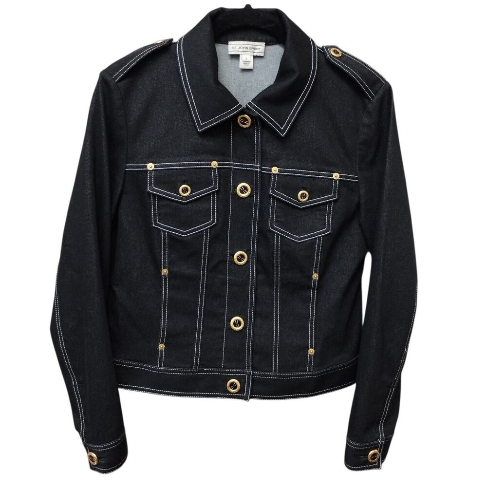 St John Sport Marie Gray Denim Jacket Small Black Capsule Western Neutral Layers